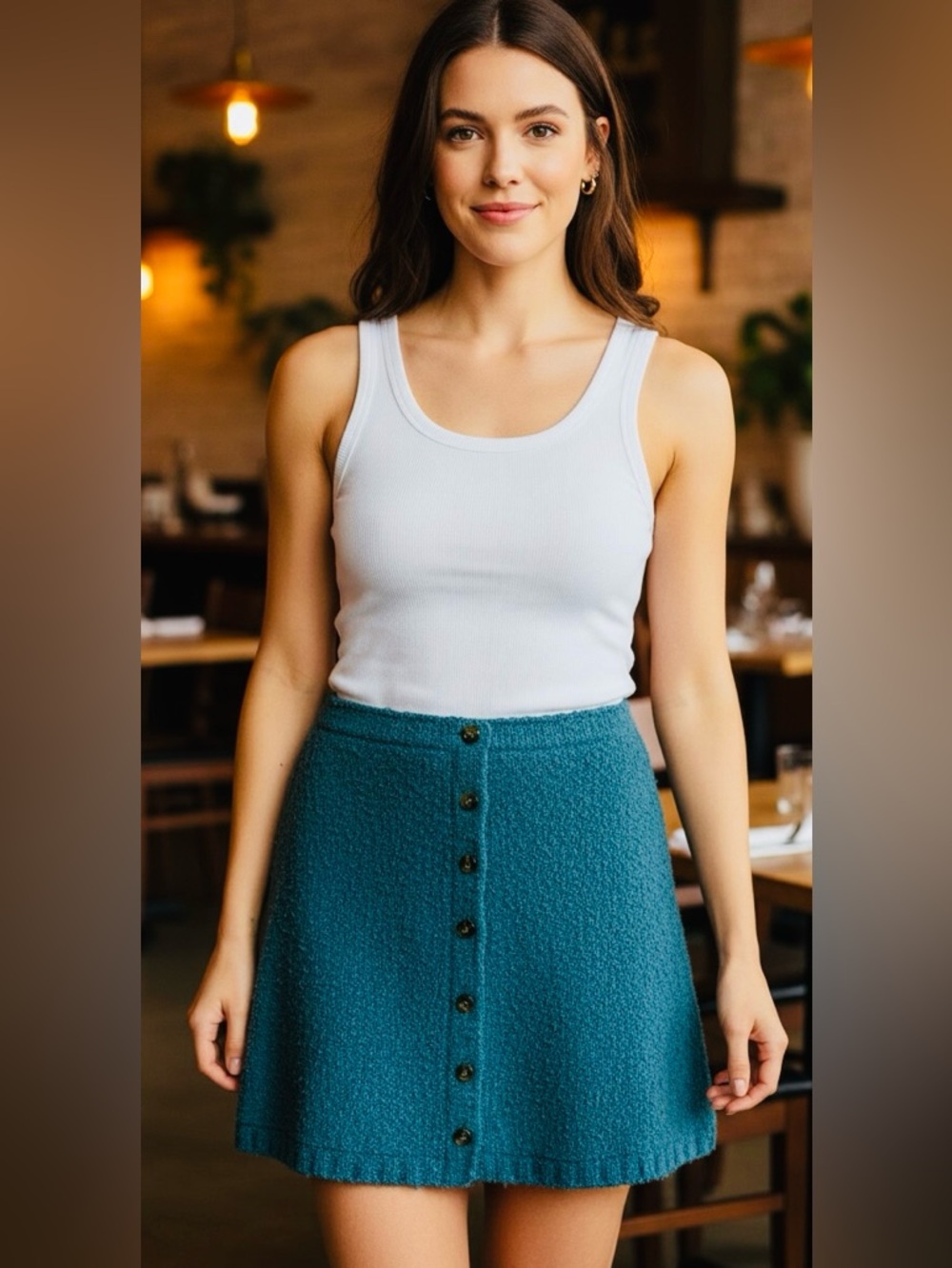 Urban Outfitters UO Blue Gray Aster Fuzzy Knit Button-Up Mini Skirt Textured M